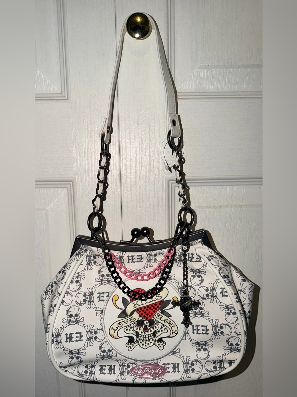 Ed Hardy Skull Pattern Kiss-Lock Shoulder Bag